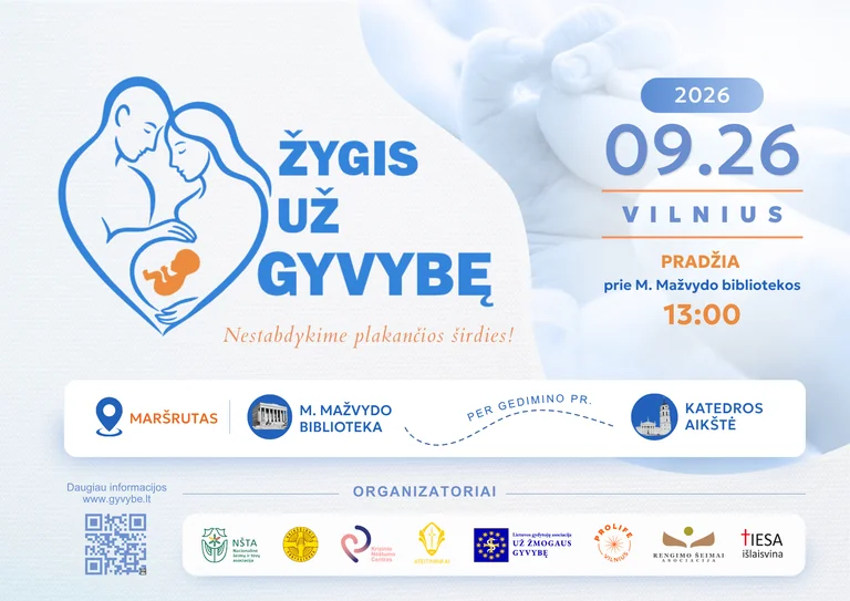 Rugsėjo 26-ąją Vilniuje – „Žygis už gyvybę 2026“: ką svarbu žinoti