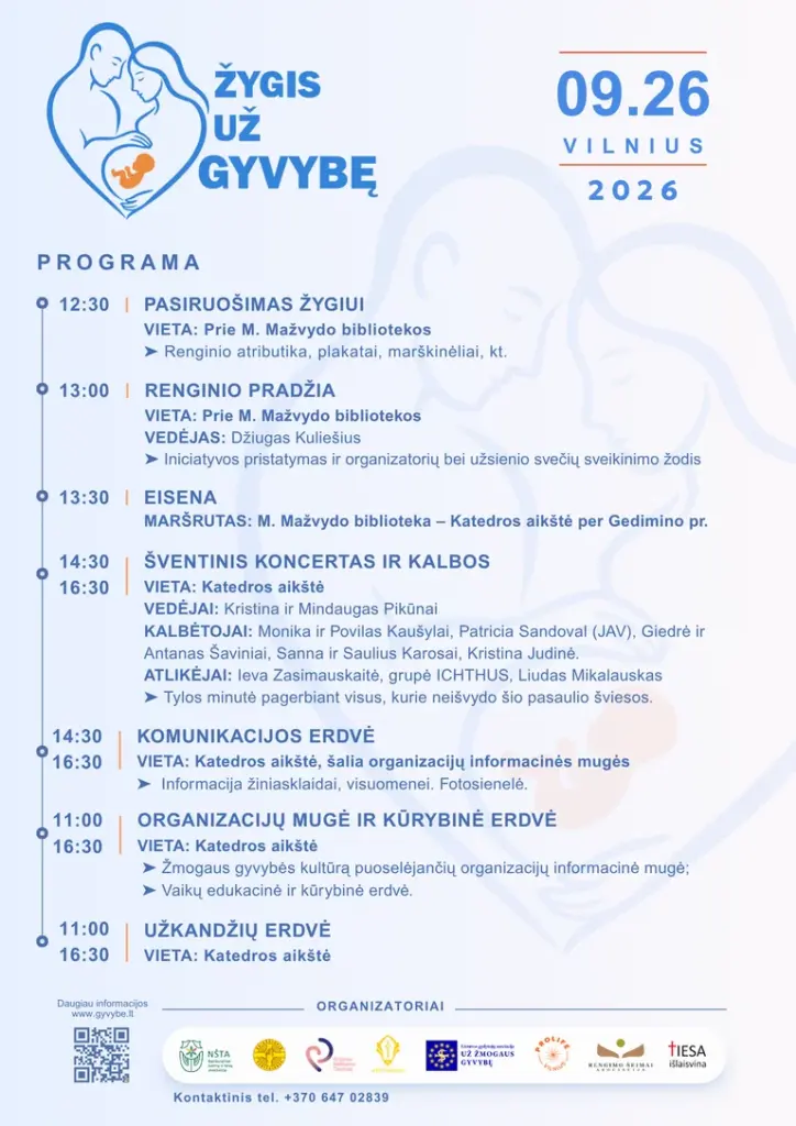 Rugsėjo 26-ąją Vilniuje – „Žygis už gyvybę 2026“: ką svarbu žinoti